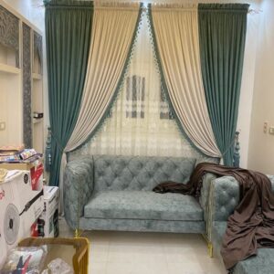 TF-CT-3 Green + White ( Premium Quality Curtains )